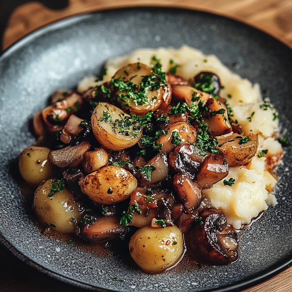 Pilzpfanne mit Rosenkohl & Kartoffelpüree