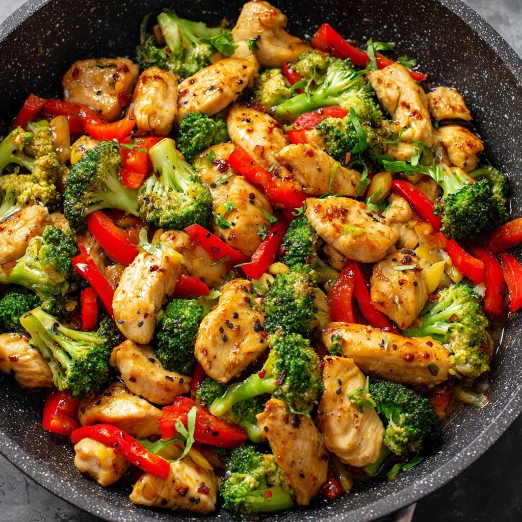 Kalorienarme Hähnchenpfanne Mit Brokkoli Und Paprika