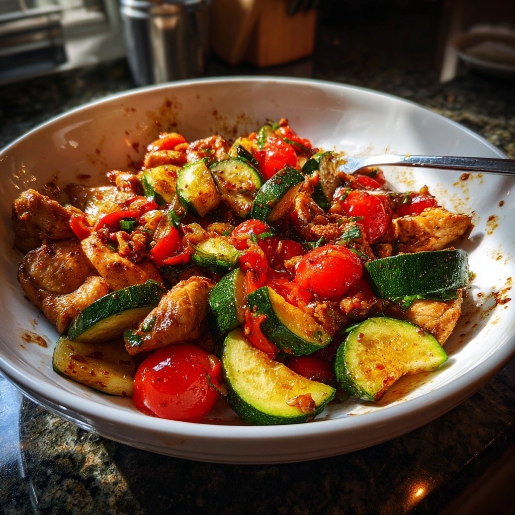 Kalorienarme Hähnchenpfanne Mit Zucchini Und Tomaten