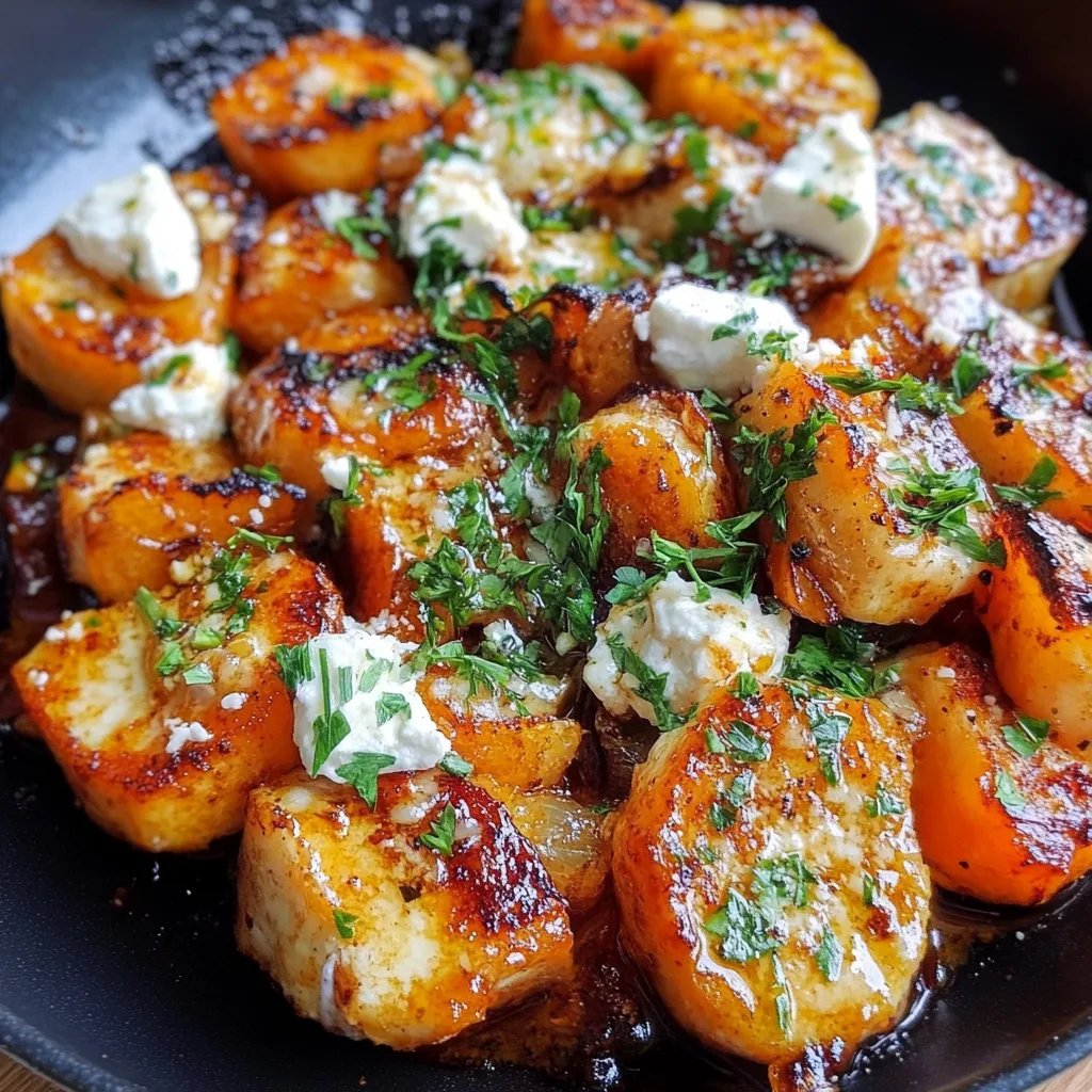 Kürbis mit Ahornsirup und Feta