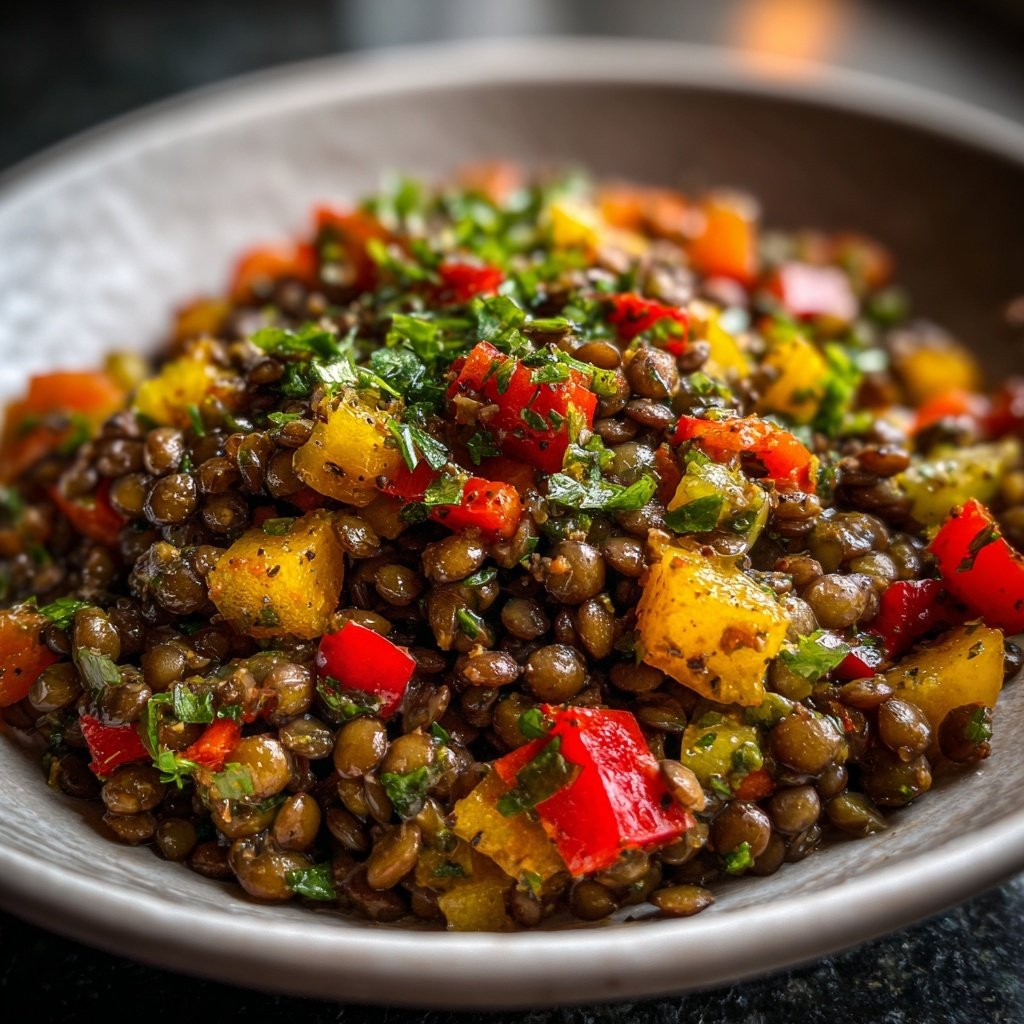 Mittagessen mit Linsensalat
