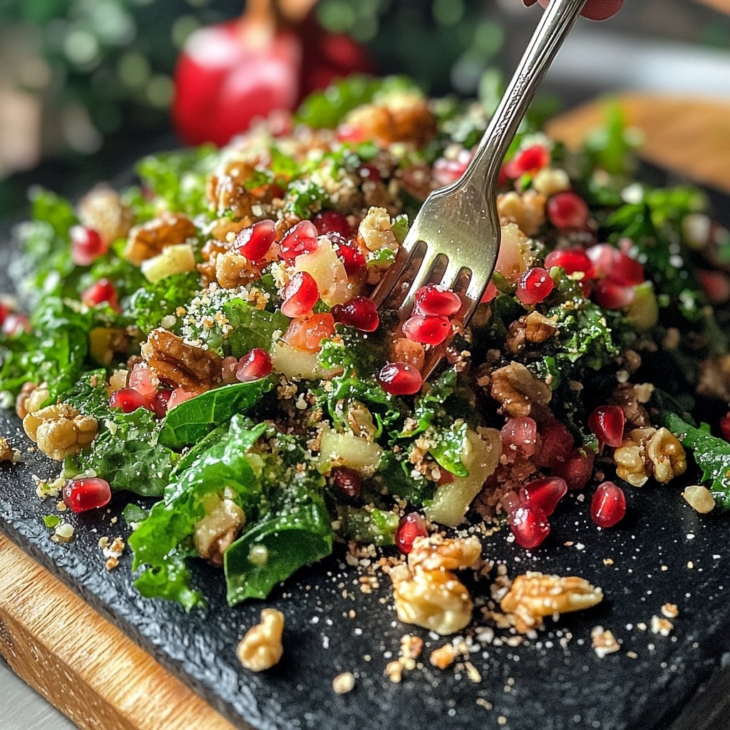 Grünkohlsalat mit Granatapfel und Walnüssen